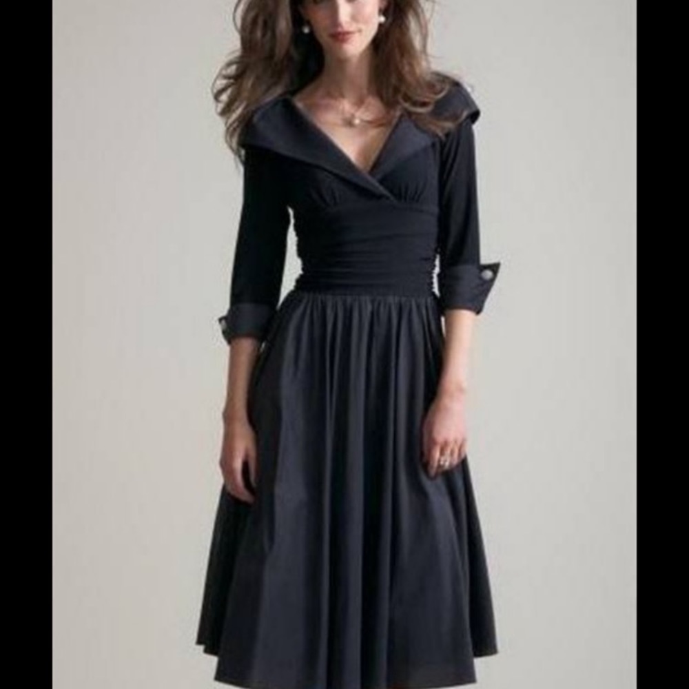 Eliza J Black Surplice Collar Midi Dress